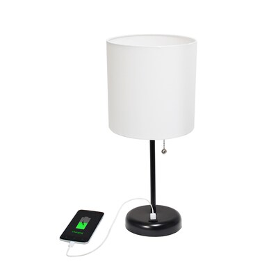 Creekwood Home Oslo 19.50" LED Table Lamp with USB Port, Black/White (CWT-2011-BA)