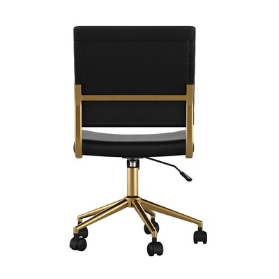 Martha Stewart Ivy Armless Faux Leather Swivel Office Chair, Black/Polished Brass (CH2209211BKGLD)