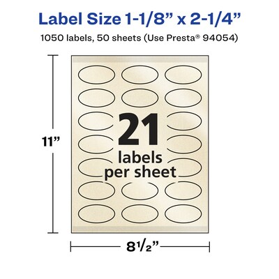Avery Pearlized Ivory Oval Multipurpose Labels, 1-1/8" x 2-1/4", Ivory, 1050/Box (94054)