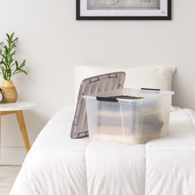 Iris 40 Quart Storage Bin with Latching Lid, Plastic, Clear, 5/Pack (500147)