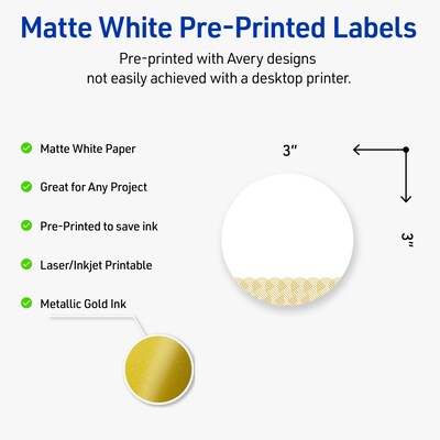 Avery Laser/Inkjet Circle Multipurpose Labels, 3 Dia., White, 60/Pack (S00EWX)