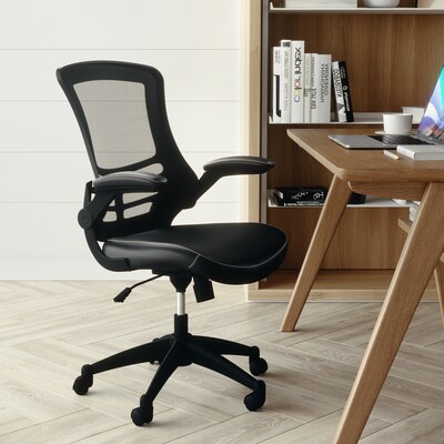 Flash Furniture Kelista Ergonomic LeatherSoft/Mesh Swivel Mid-Back Task Office Chair, Black (BLX5MLEA)