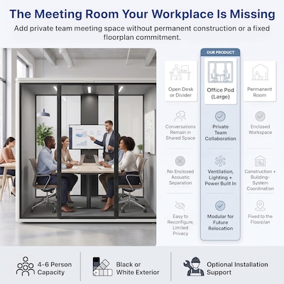 Uncaged Ergonomics Modular Acoustic Office Pod with Ventilation, Lighting and Power, Large, White (POD-L-White)