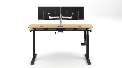 VersaDesk PowerLift Split-Level 60"W Electric Rectangular Adjustable Standing Desk, Maple/Black (PL2SD6030-BM)