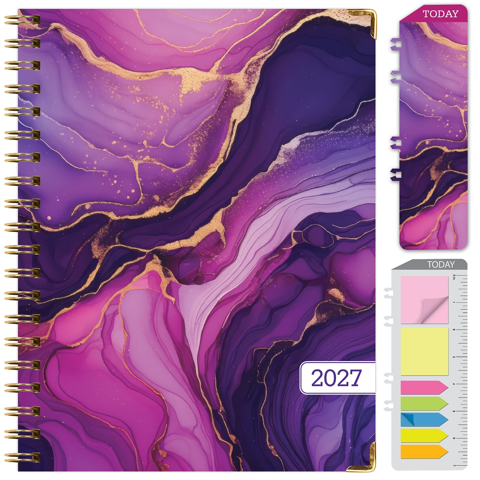 2027 Excello Brands 9 x 11 Weekly & Monthly Standard Planner, Paperboard Cover, Pink Purple Marble (FSHN-CY27-8511-22)