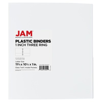 JAM Paper 1/2 3-Ring Flexible Poly Binder, White (PB75237WH)