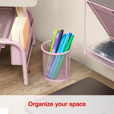 Staples Metal Mesh Pen Cups and Desk Organizers, Dusty Pink, 3/Set (ST63821)