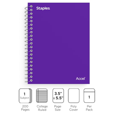 TRU RED™ Premium Mini 1-Subject Notebook, 3.5" x 5.5", College Ruled, 200 Sheets, Purple (TR58290)