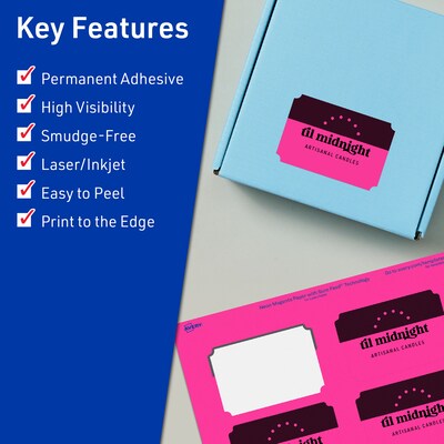 Avery Laser/Inkjet Rectangle Scalloped Multipurpose Labels, 2 x 3, Neon Magenta, 320/Pack (94267)