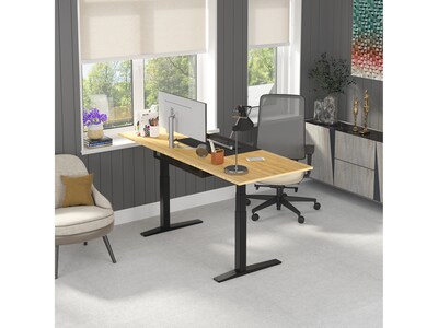 FlexiSpot E7 Pro 78"W Electric Adjustable Standing Desk, Bamboo/Black (E7BPRO7830LBZB)