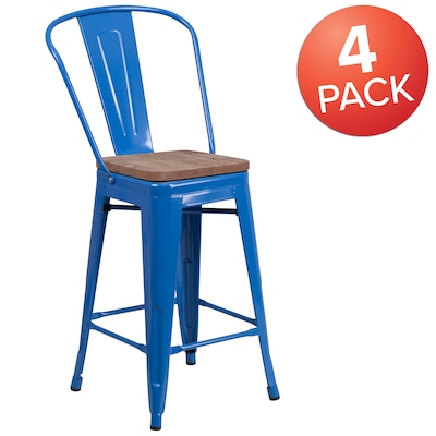 Flash Furniture Lily Contemporary Metal Vertical Back Counter Height Stool, Blue, 4-Pieces/Pack (4CH3132024GBBLW)