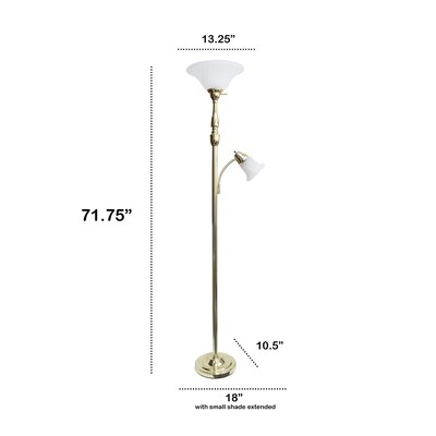 Lalia Home Torchiere Floor Lamp with Reading Light and Marble Glass Shades, Gold (LHF-3003-GL)