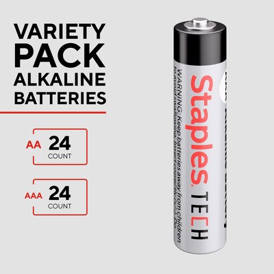 Staples TECH AAA/AA Alkaline Battery, 48 Pack (ST63257-CC)