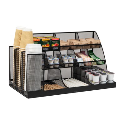 Mind Reader 14-Compartment Metal Coffee Cup and Condiment Organizer, Black (CMG2MESH-BLK 14)