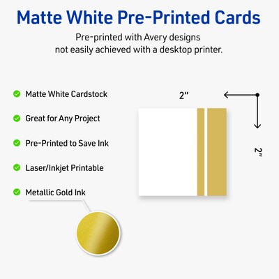 Avery Gold Double-Dipped Edge Matte Blank Card, White, 120/Pack (S00-DKF)