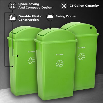 Alpine Industries Polypropylene Recycling Bin with Lid and Dolly, 23 Gallon, Lime Green (ALP477-LGRN1-PKD)
