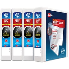 Avery Heavy Duty 1 1/2 3-Ring View Binders, Slant Ring, White, 4/Pack (79781)