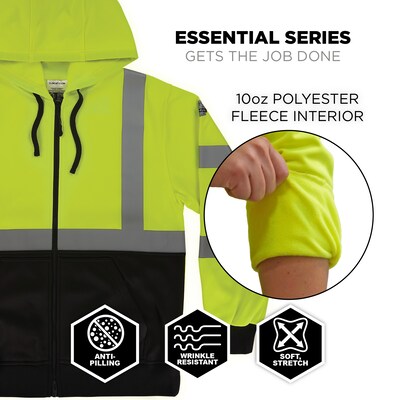 Ergodyne GloWear 8312BK High Visibility Long Sleeve Black Bottom Hooded Zip-Up Sweatshirt, ANSI Type R Class 3, Lime, Medium