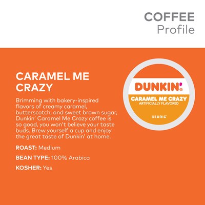 Dunkin' Caramel Me Crazy Coffee, Keurig K-Cup Pod, Medium Roast, 88/Carton (5000364900CT)