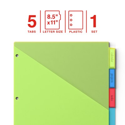 Staples Large Tab Plastic Insertable Pocket Dividers, 5-Tabs, Multicolor (ST62979)