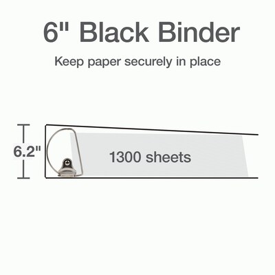 Cardinal XtraLife ClearVue 6" 3-Ring View Binders, D-Ring, Black (26361)