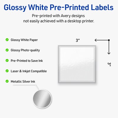 Avery Laser/Inkjet Square Multipurpose Labels, 3 x 3, White, 120/Pack (S00-F3J)