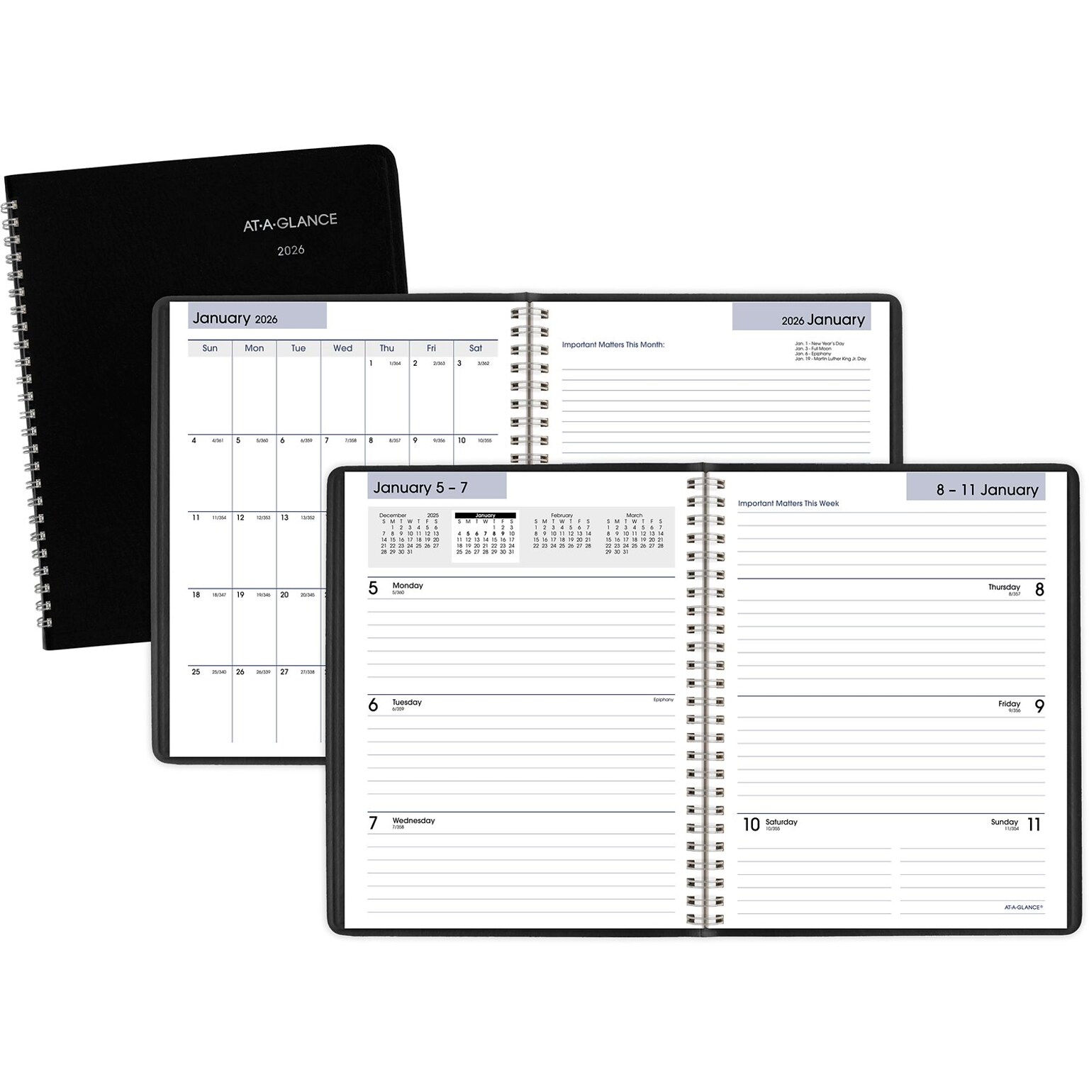 2026 AT-A-GLANCE DayMinder Executive 7 x 8.75 Weekly & Monthly Planner, Faux Leather Cover, Black (G546-00-26)