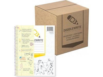 DOODLEWRITE 1-Subject Notebooks, 8.5 x 11, College Ruled, 60 Sheets, White, /Carton (11100CS)