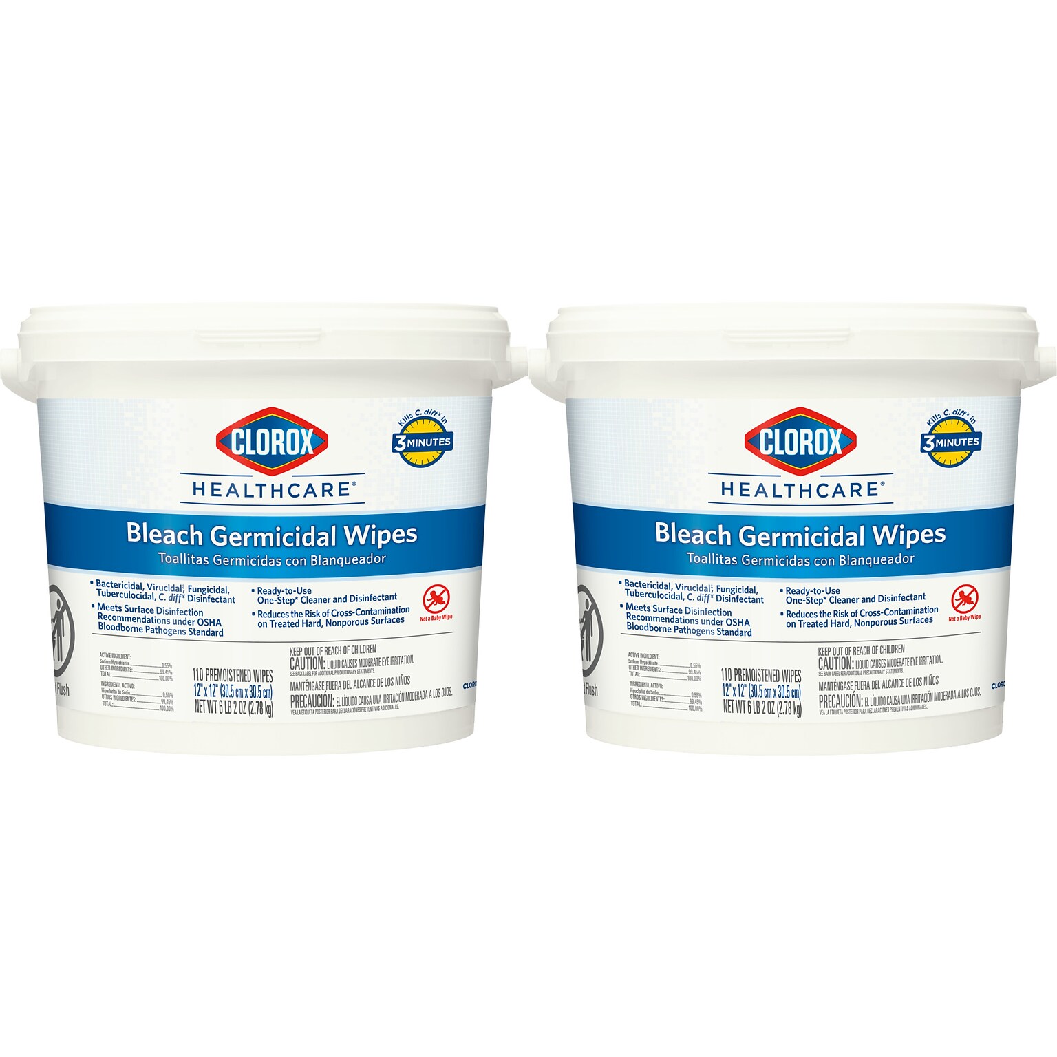 Clorox Healthcare Disinfecting Wipes, 110 Wipes/Container, 2/Carton (30358CT)