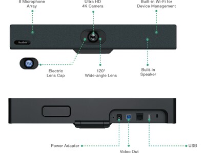 YeaLink UVC34 HD 4K Conferencing Webcam, 8 Megapixels, Black (1206611)