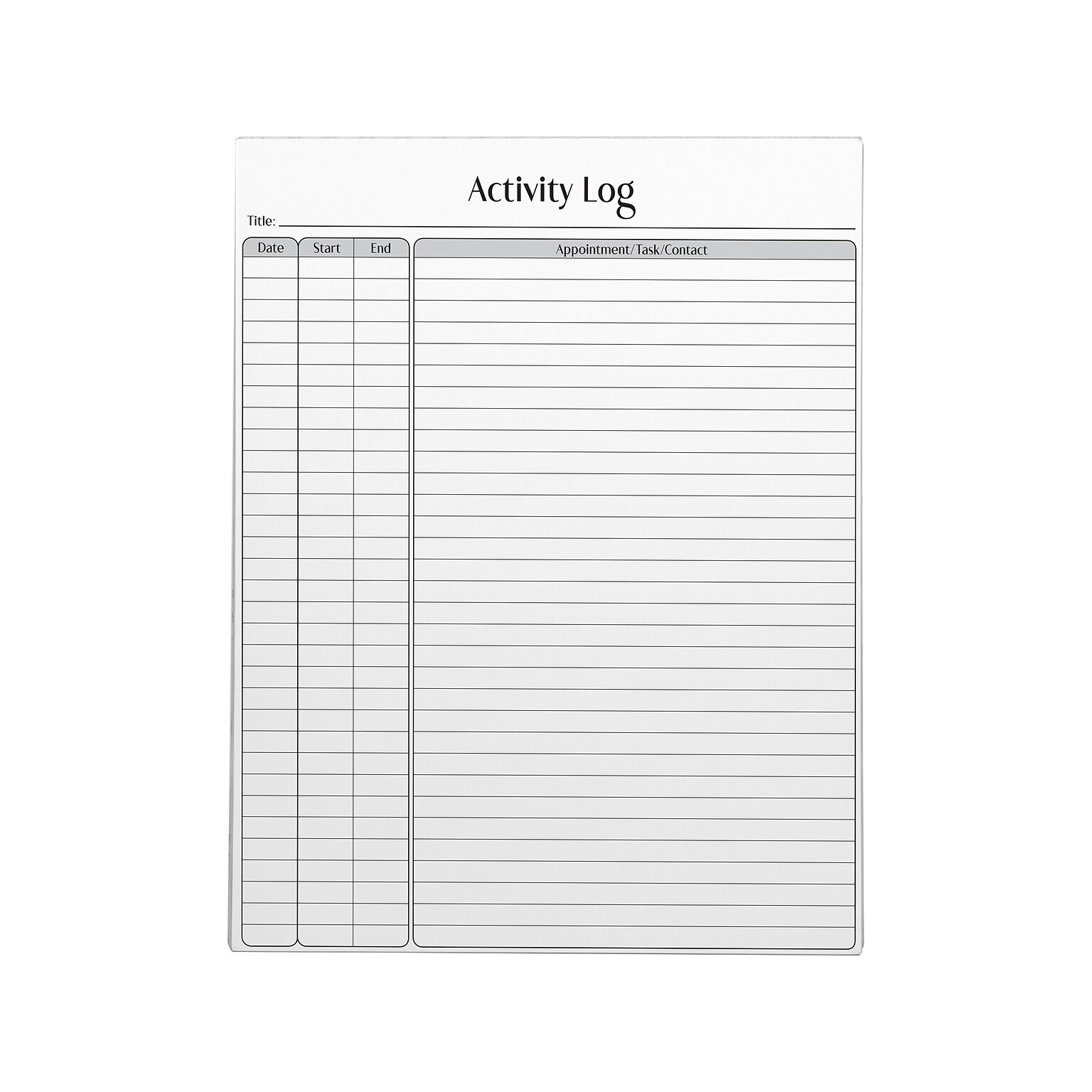Better Office Activity Log Notepad, 8.5 x 11, Project-Ruled, White/Black, 50 Sheets/Pad (25836)