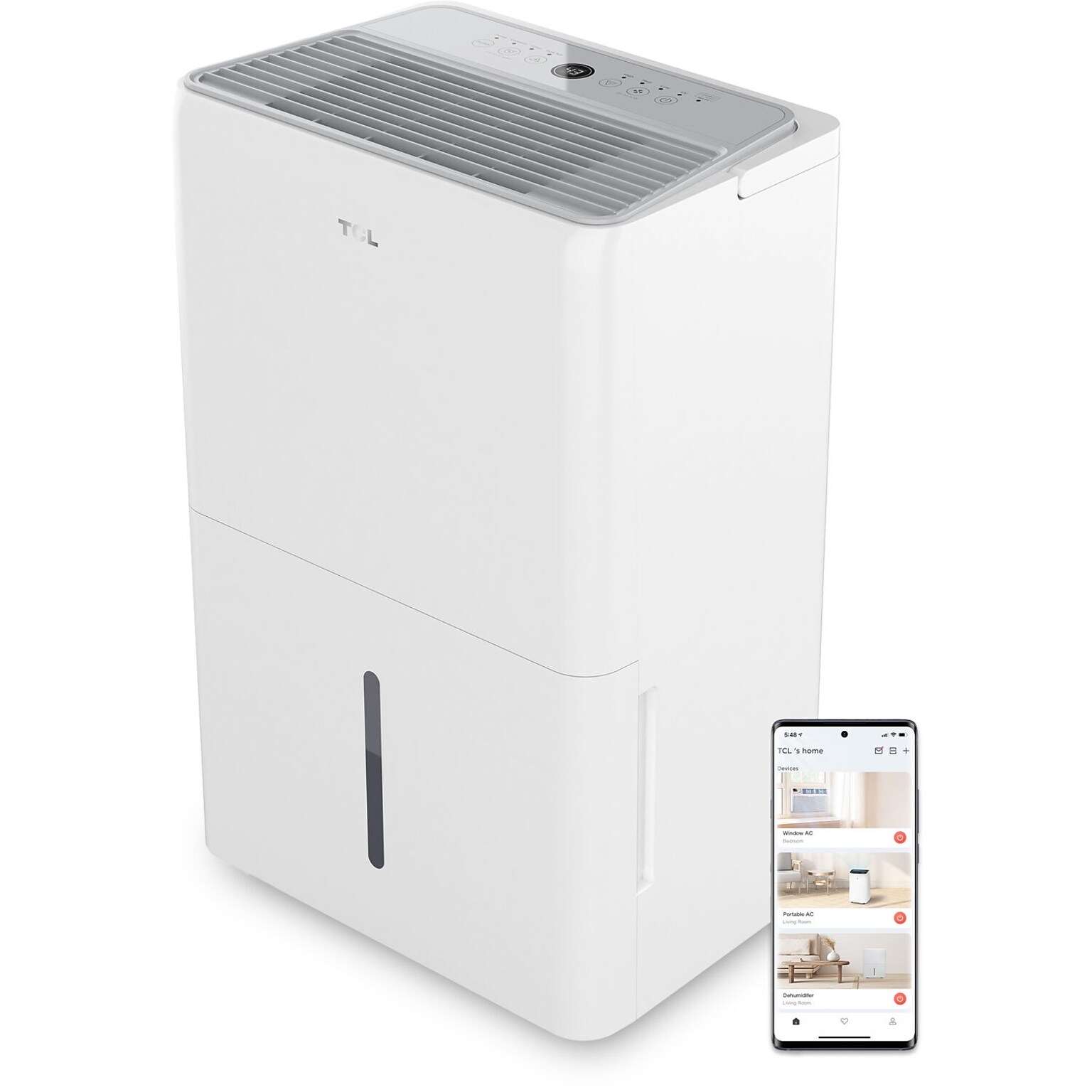 TCL Energy Star 25-Pint Portable Dehumidifier, Wi-Fi Enabled, Covers up to 2000 sq. ft., White (H25D44W)