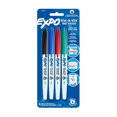 Expo Vis-a-Vis Wet Erase Markers, Fine Point, Assorted, 4/Pack (16074/2134341), Green | Quill