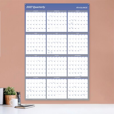 2027 AT-A-GLANCE 48 x 32 Yearly Dry Erase Wall Calendar, Reversible, White/Blue (A1152-27)