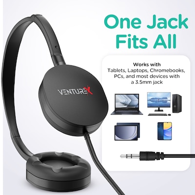 VentureX K22 3.5mm Kids Learning Stereo Phone & Computer Headphone, Black (VHPK22)