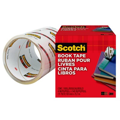Scotch Book Transparent Clear Tape, 4" x 15 yds., 3" Core, Transparent (8454)