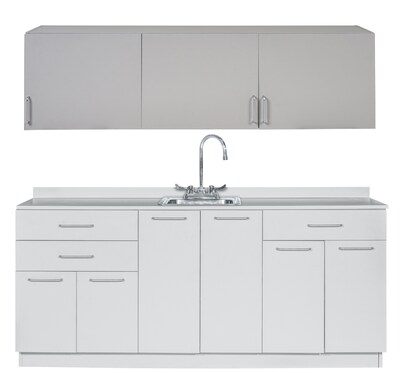 Viva Comfort 36 H x 72 W Medical Cabinet with Center Sink and 72 W Wall Cabinet, 6 Doors, 3 Drawers (90272CS-GRY-WAL)