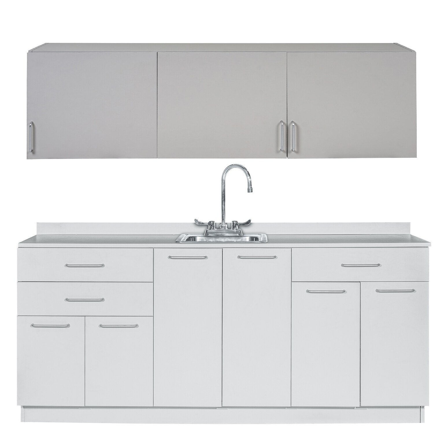 Viva Comfort 36 H x 72 W Medical Cabinet with Center Sink and 72 W Wall Cabinet, 6 Doors, 3 Drawers (90272CS-GRY-WAL)