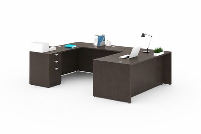 Boss Office Products 66 U-Shaped Desk with File Pedestal, Mocha (GROUPA13-MOC)