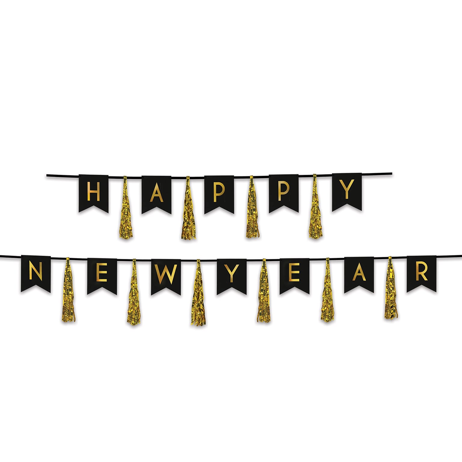 Beistle Happy New Year Tassel Streamer, Black & Gold, 2/Pack (88315-BKGD)