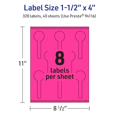 Avery Lollipop Laser/Inkjet Multipurpose Labels, 1.5" x 4", Neon Magenta (320/Box)