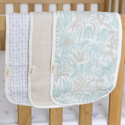Crane Baby Cove Baby Burp Cloth Set, 3-Piece, Beach Life (BC-160BCS-1)