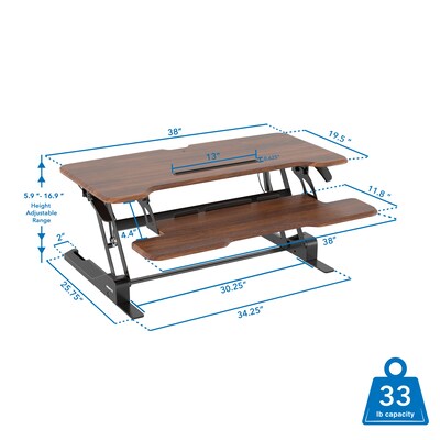 Mount-It! 38"W Manual Adjustable Standing Desk Converter, Dark Walnut Woodgrain (MI-15006)