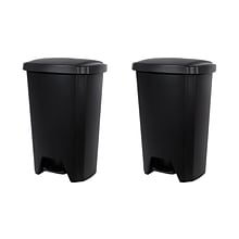 Hefty Step On Trash Can, Black, 12.2 Gallon, 2/Pack (2198HFTCOM075)