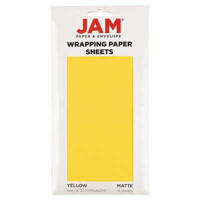 JAM Paper Gift Wrap, 25 x 0.1, Yellow, 6/Pack (2770135262YE)