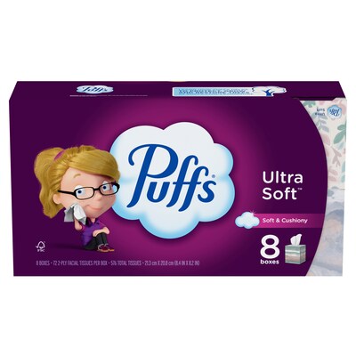 Puffs Ultra Soft Facial Tissue, 72 Tissues/Box, 8 Boxes/Pack (61971)