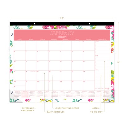 2027 Blue Sky Day Designer Peyton White 22 x 17 Monthly Desk Pad Calendar, Pink/White (103631-27)