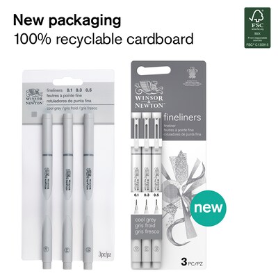 Winsor & Newton Graphic Marker, Fineliner Pens, Cool Grey Ink, 3/Set (WNX0290108)