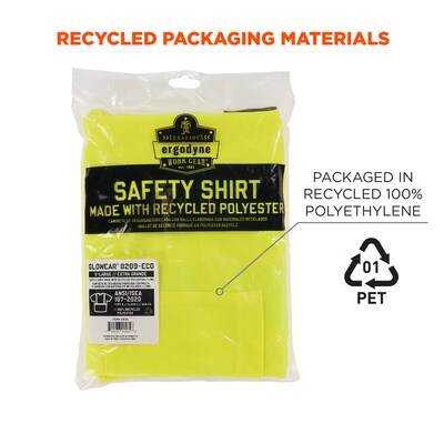 GloWear 8289-ECO High Visibility Short Sleeve T-Shirt, ANSI Type R Class 2, Lime, XS, (21531)