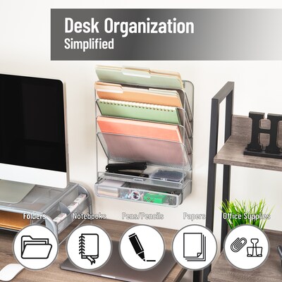 Mind Reader 7-Compartment Metal Desk Shelf, Silver (MAGROUND-SIL)